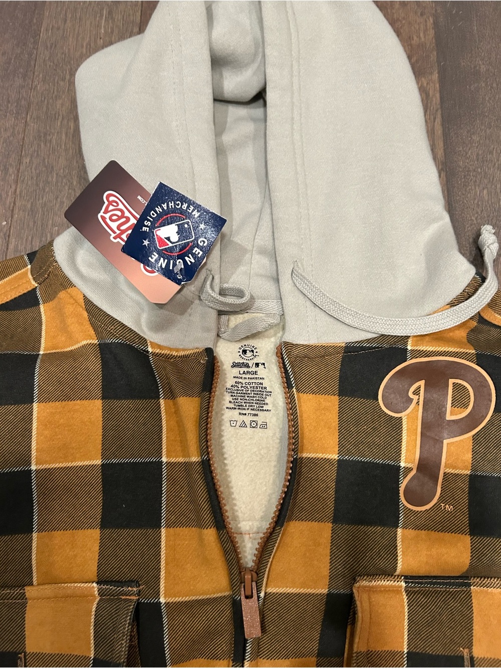Phillies MLB official Merchandise Plaid Hooded flannel Jacket